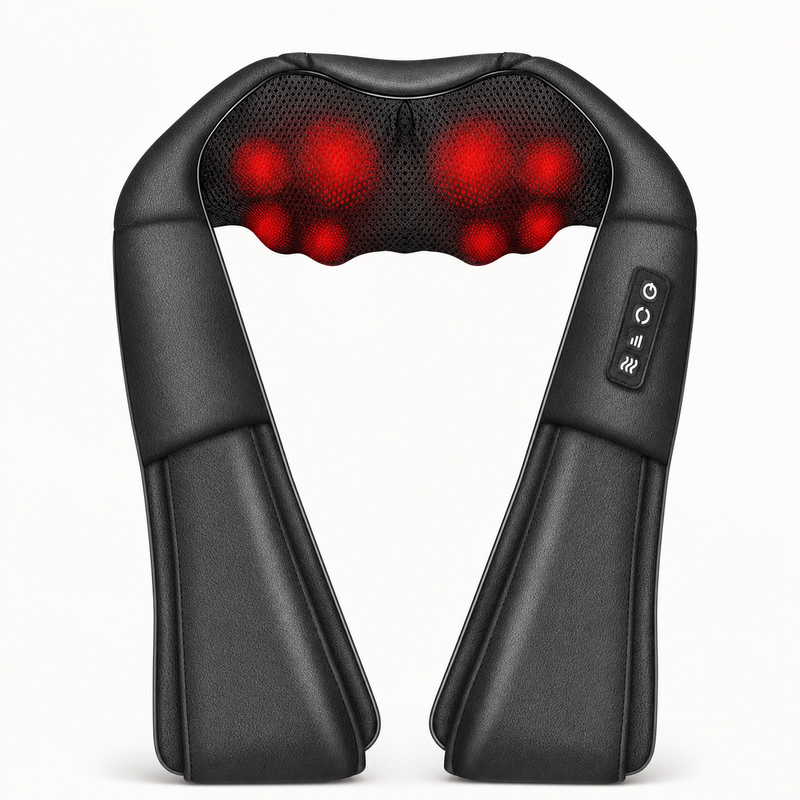 Massaggiatore cervicale Shiatsu nero con calore, vista frontale