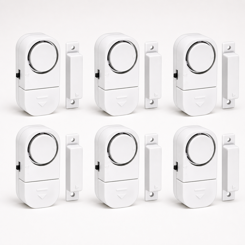 Set da 6 sensori allarme per porte e finestre, vista frontale