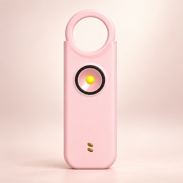 Allarme personale rosa con anello e luce LED, vista frontale