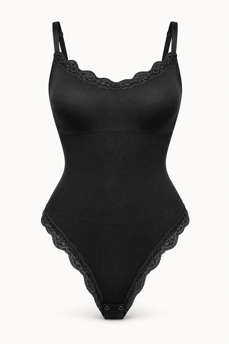 Body modellante in pizzo nero, vista hero frontale