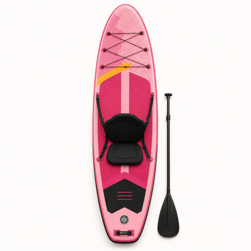 SUP gonfiabile rosa con seduta kayak in vista frontale premium