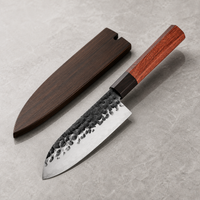 Coltello Santoku AUS10 con fodero, vista angolata