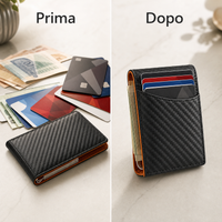 Prima e dopo: carte e contanti ordinati nel portafoglio slim