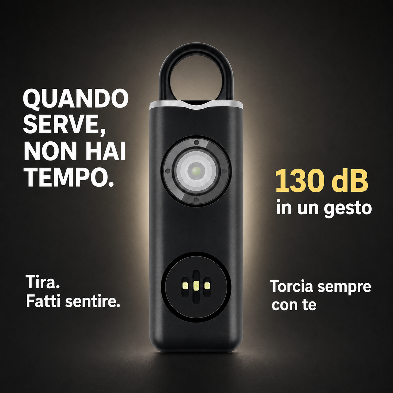 Quando serve non hai tempo: 130 dB in un gesto e torcia sempre con te