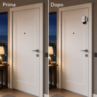 Prima e dopo su una porta: sensore magnetico installato senza fili