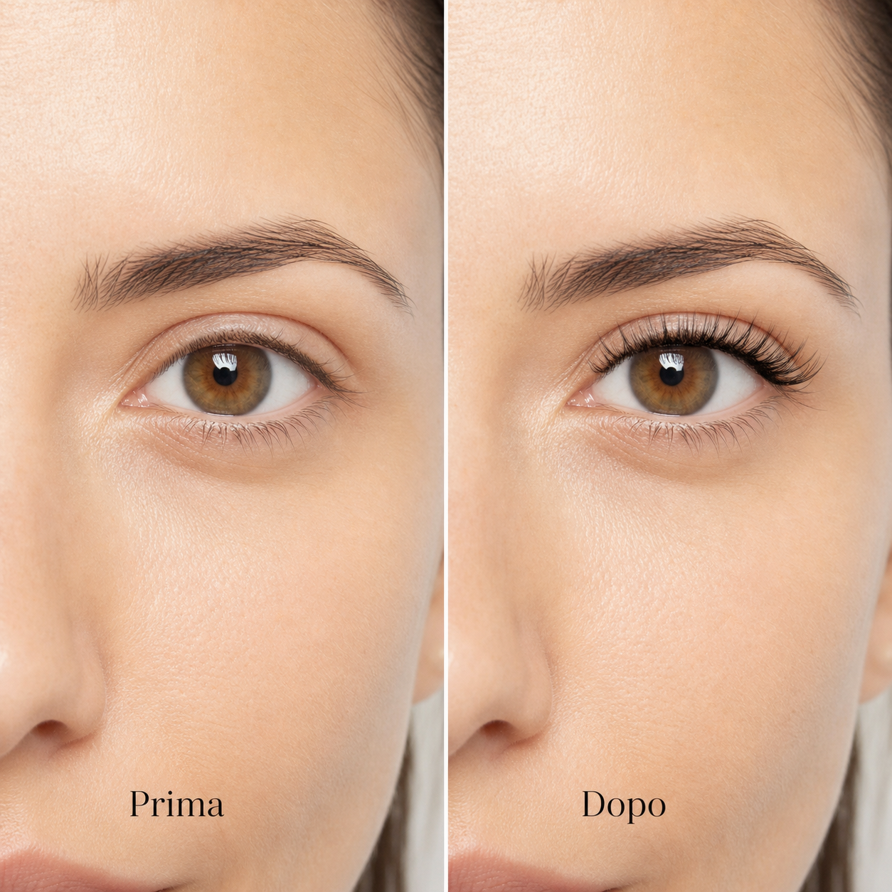 Prima e dopo con ciglia magnetiche Soft Natural