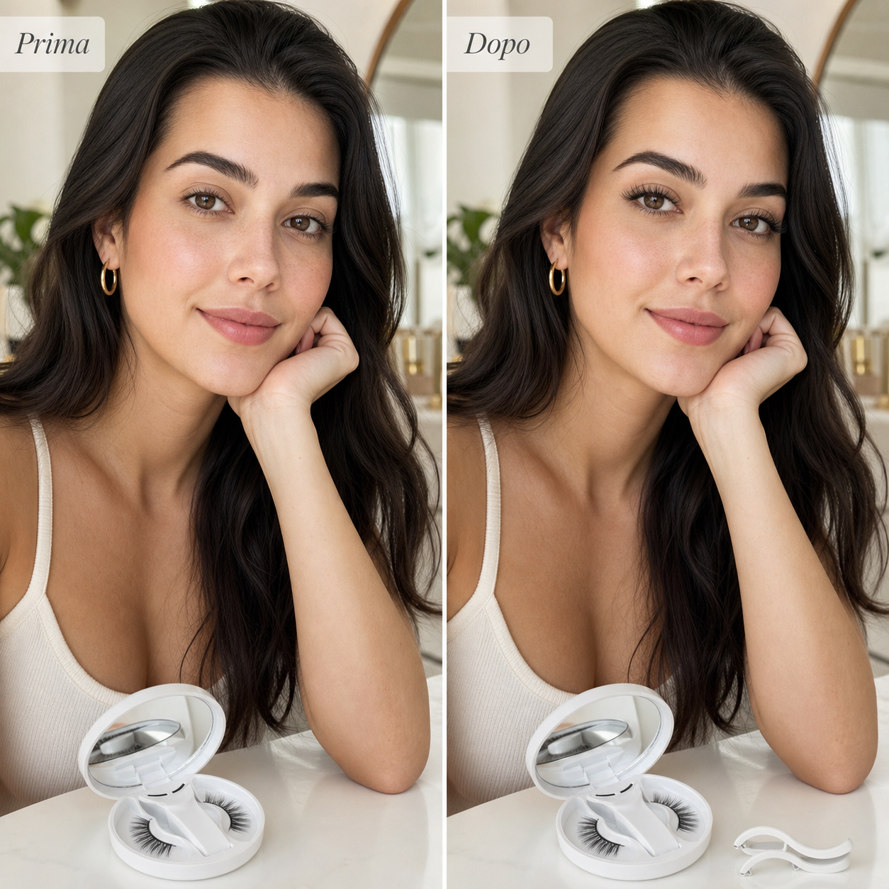 Look da giorno prima e dopo con ciglia magnetiche Soft Natural