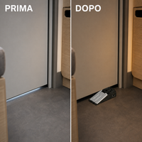 Prima e dopo in camper con cuneo fermaporta con allarme