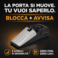 Cuneo fermaporta con allarme: blocca e avvisa, tre livelli di sensibilità