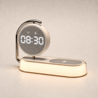 Lampada da comodino 3-in-1 con ricarica wireless, vista angolata