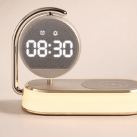 Dettaglio dell'orologio LED, luce e base di ricarica wireless