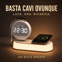 Lampada, orologio e ricarica wireless in un solo spazio