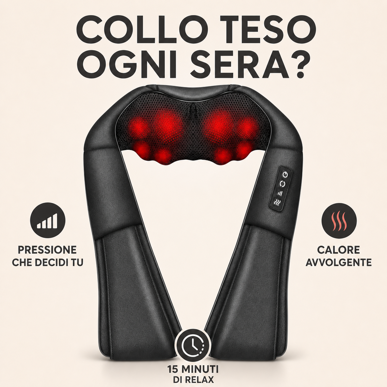 Massaggiatore cervicale con pressione regolabile e calore avvolgente