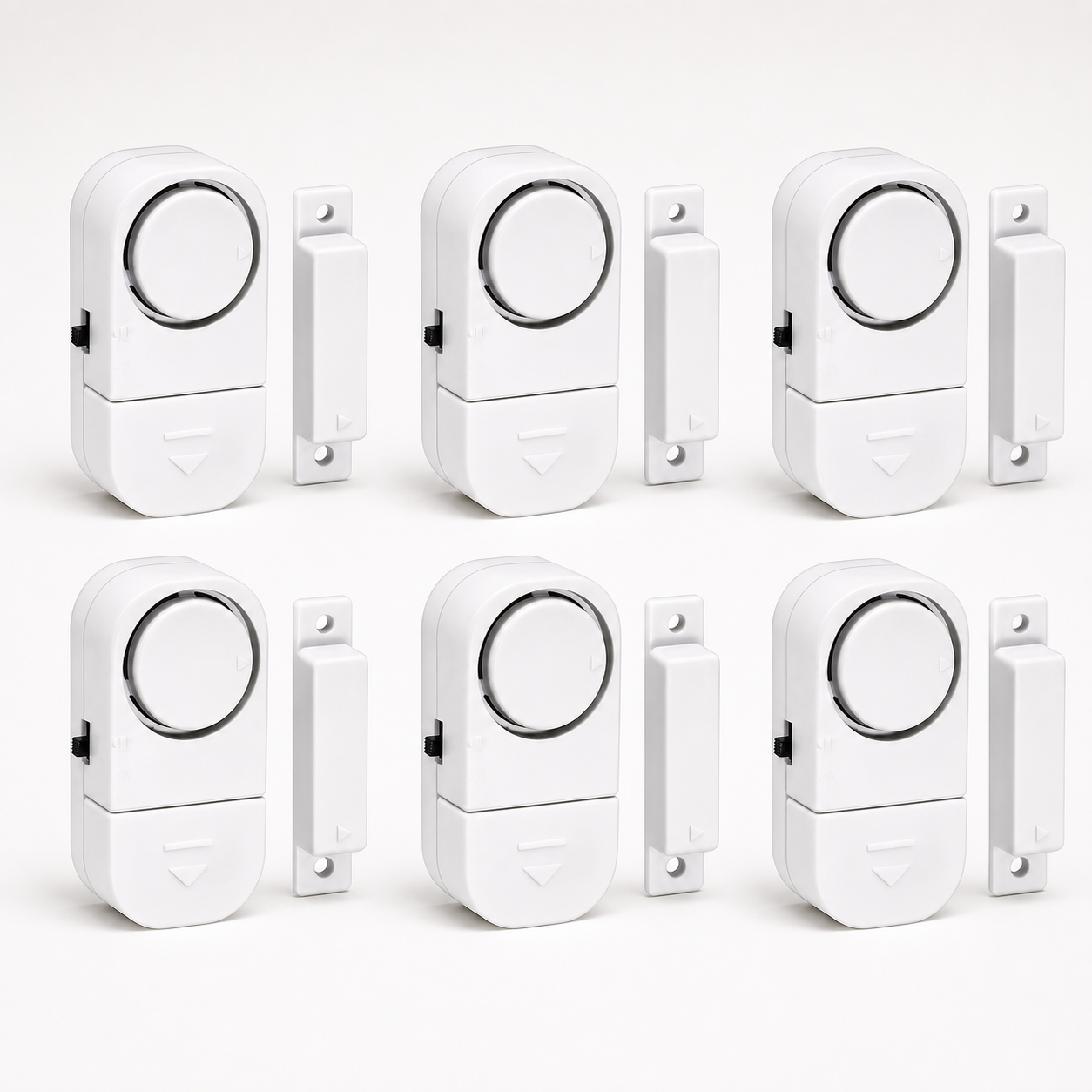 Set da 6 sensori allarme per porte e finestre, vista frontale