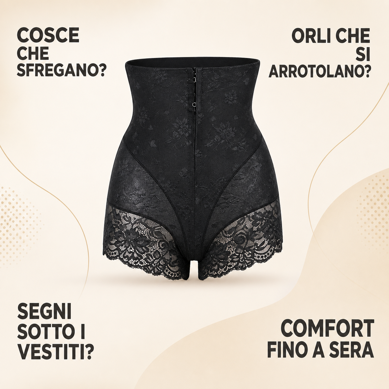 Pantaloncini modellanti neri con messaggi su sfregamento e comfort