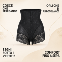 Pantaloncini modellanti neri con messaggi su sfregamento e comfort