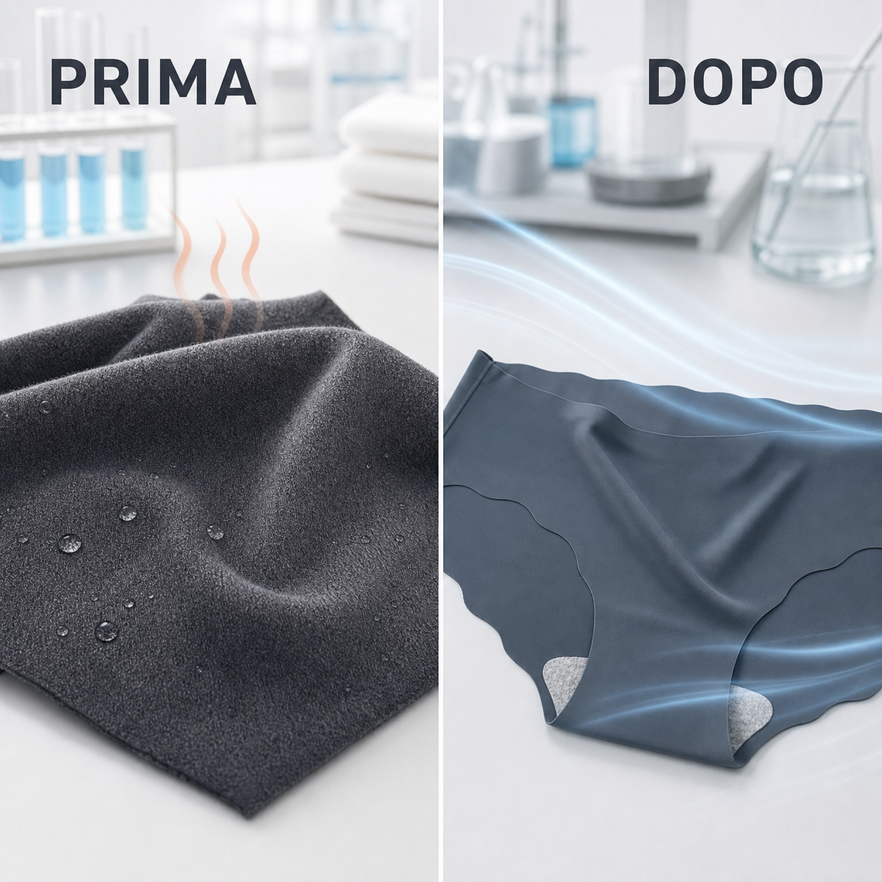 Confronto prima e dopo tra tessuto caldo e ice-silk fresco