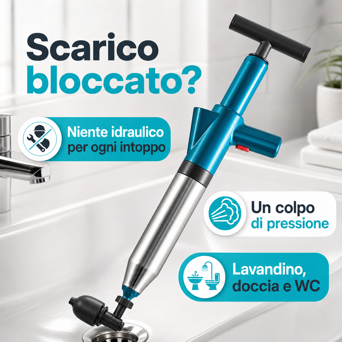 Scarico bloccato? Pistola sturascarichi per lavandino, doccia e WC