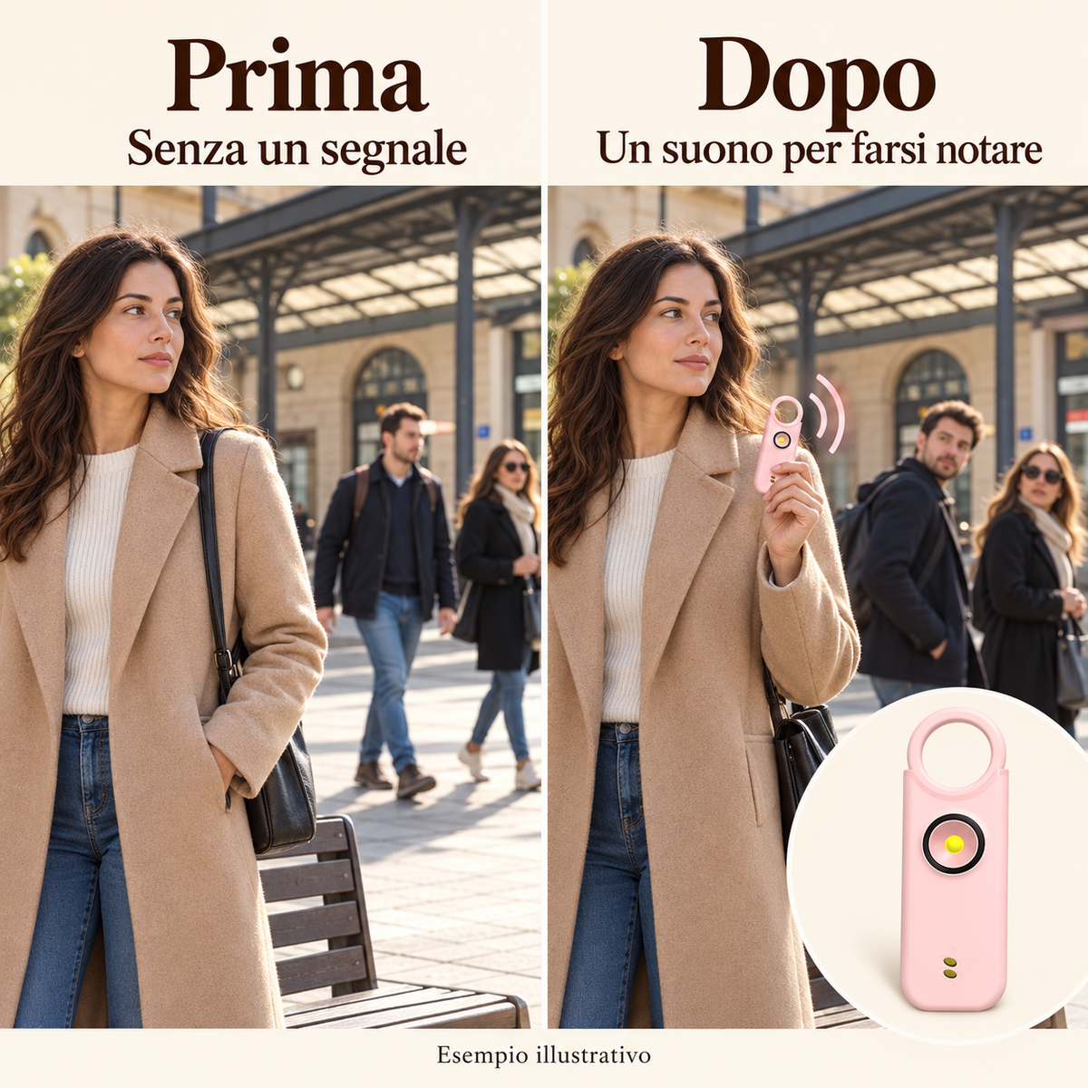 Esempio illustrativo prima e dopo: il segnale sonoro richiama l'attenzione