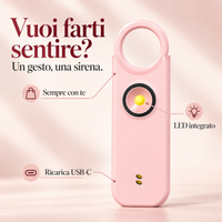 Allarme personale rosa con sirena, LED integrato e ricarica USB-C