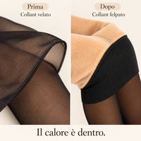 Confronto tra collant velato senza fodera e collant felpato con interno in pile