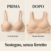 Prima e dopo: reggiseno con ferretto e modello posturale senza ferretto