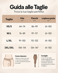 Guida alle taglie dei collant felpati: vita, fianchi e lunghezza gamba in cm