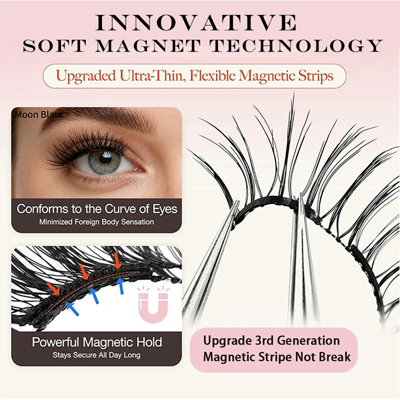 Ciglia Magnetiche Soft Natural — Riutilizzabili, Senza Colla, con Applicatore