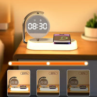 Lampada da Comodino 3-in-1 con Ricarica Wireless — Sveglia LED e Luce Soffusa