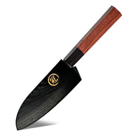 Coltello Santoku Forgiato in Acciaio AUS10 — Manico in Legno Mkuruti, con Fodero