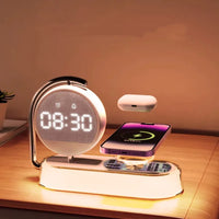 Lampada da Comodino 3-in-1 con Ricarica Wireless — Sveglia LED e Luce Soffusa