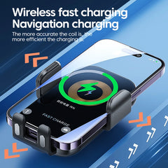 Supporto auto con chiusura automatica e ricarica wireless - appoggi il telefono, si chiude da solo