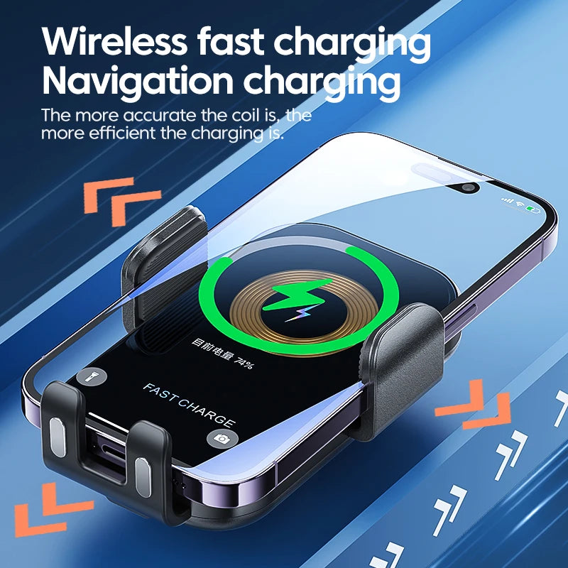 Supporto auto con chiusura automatica e ricarica wireless - appoggi il telefono, si chiude da solo