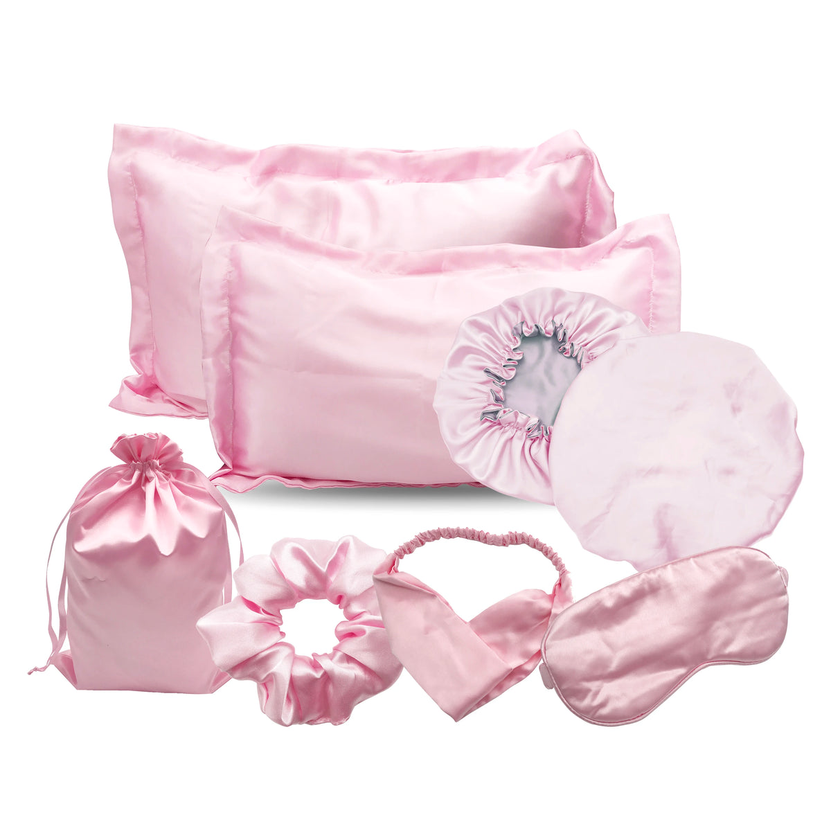 Set notte in raso oro con sacchetto scrunchie e mascherina