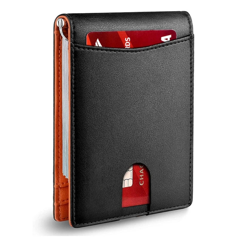 Portafoglio Slim Uomo con Fermasoldi — Blocco RFID, Effetto Carbonio