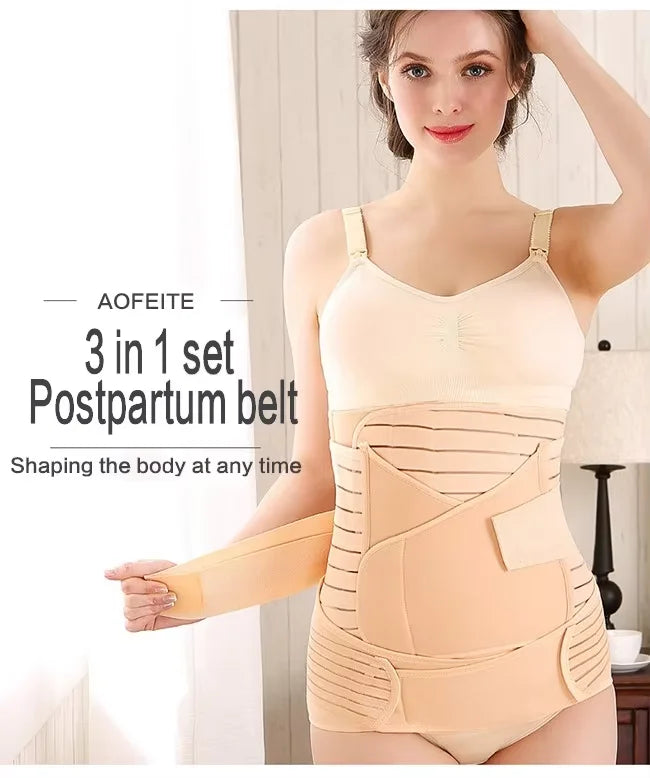 Fascia post-parto 3 in 1 regolabile - pancia, vita e bacino con tre bande separate
