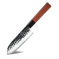 Coltello Santoku Forgiato in Acciaio AUS10 — Manico in Legno Mkuruti, con Fodero