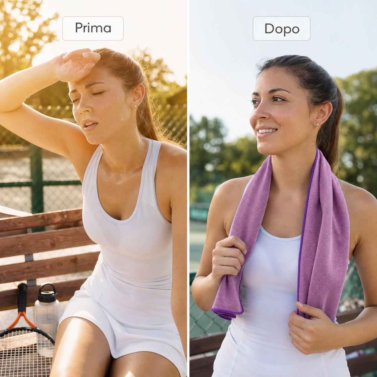 Prima e dopo: pausa outdoor più fresca con asciugamano sportivo