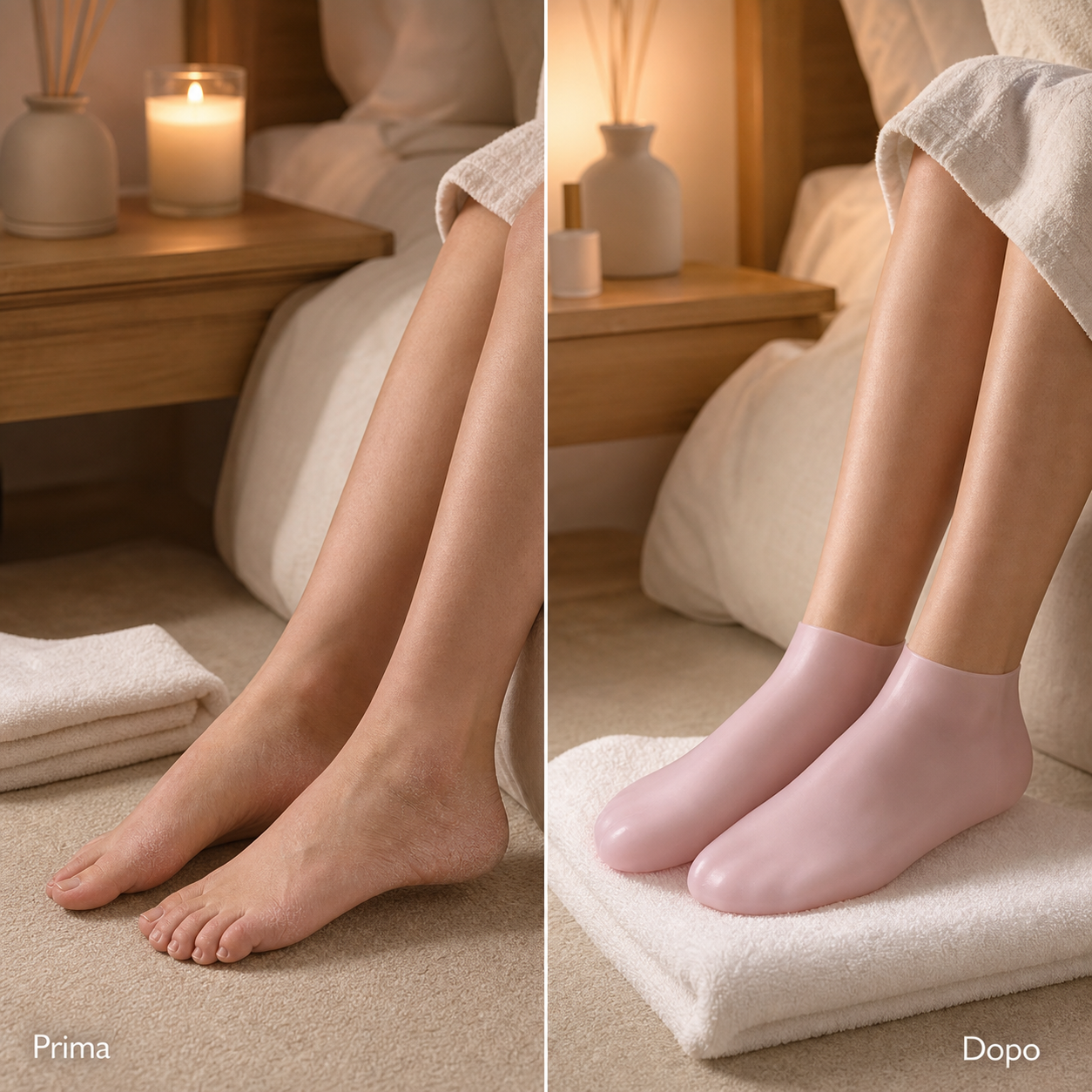 Routine notte con calze in gel idratanti per pelle piu morbida