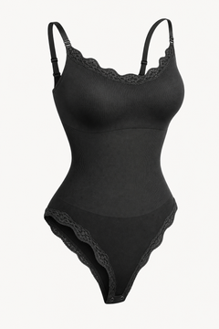 Body modellante in pizzo nero, vista angolata
