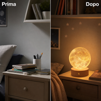Prima e dopo angolo lettura con luce notturna luna