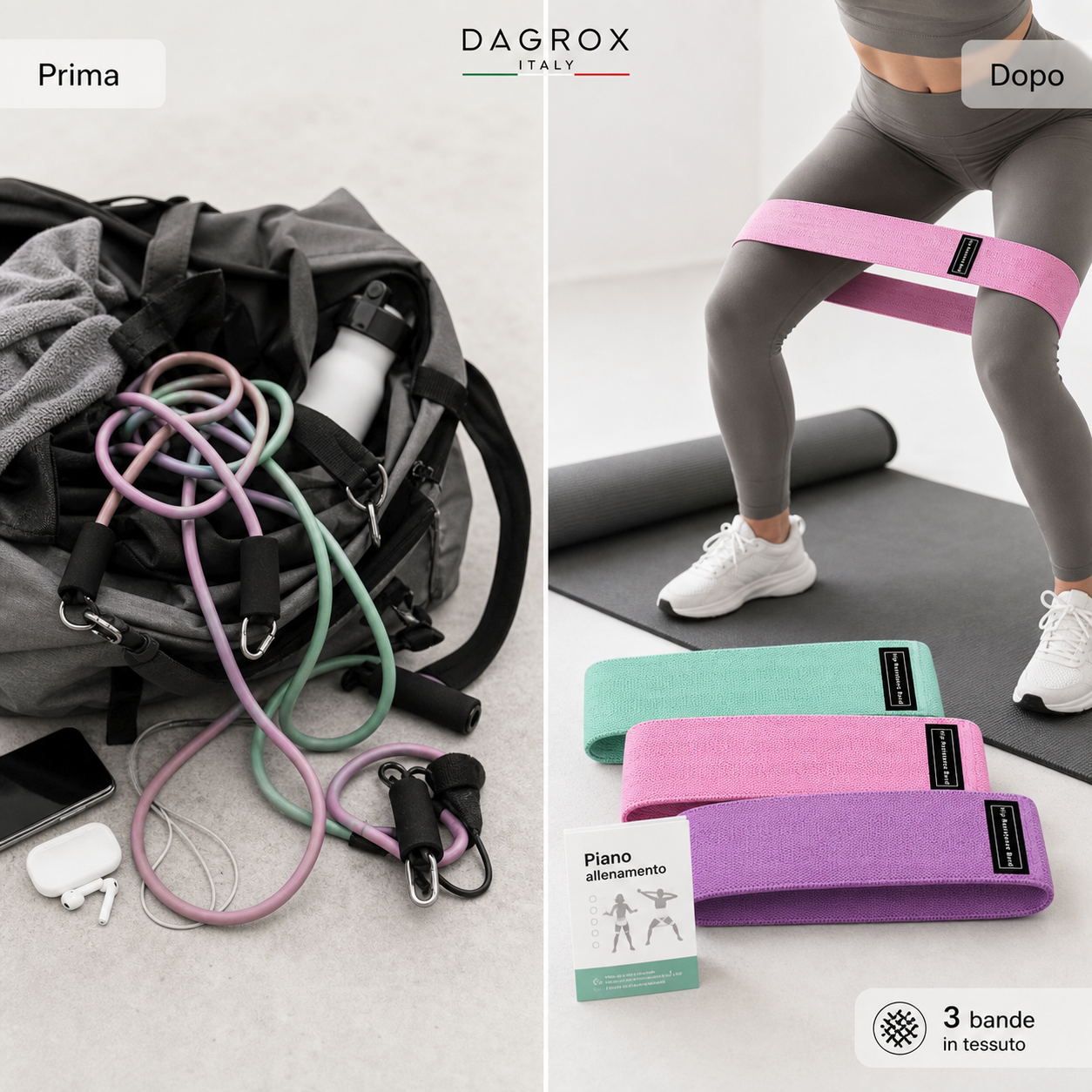 Da accessori disordinati a workout organizzato con fasce elastiche