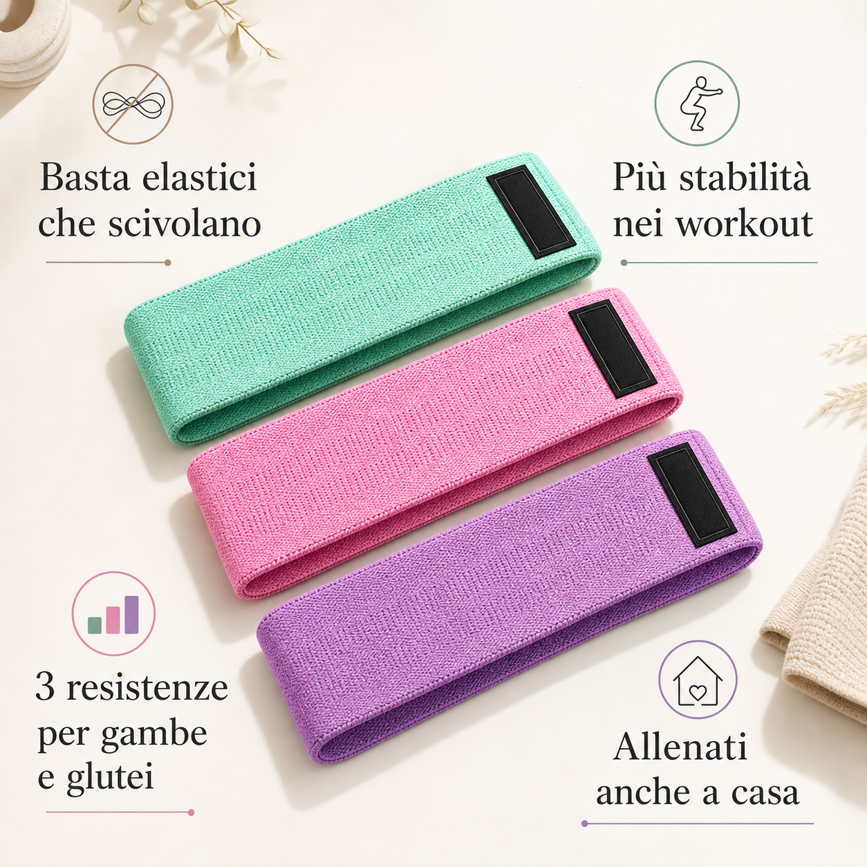 Basta elastici che scivolano - fasce fitness per gambe e glutei