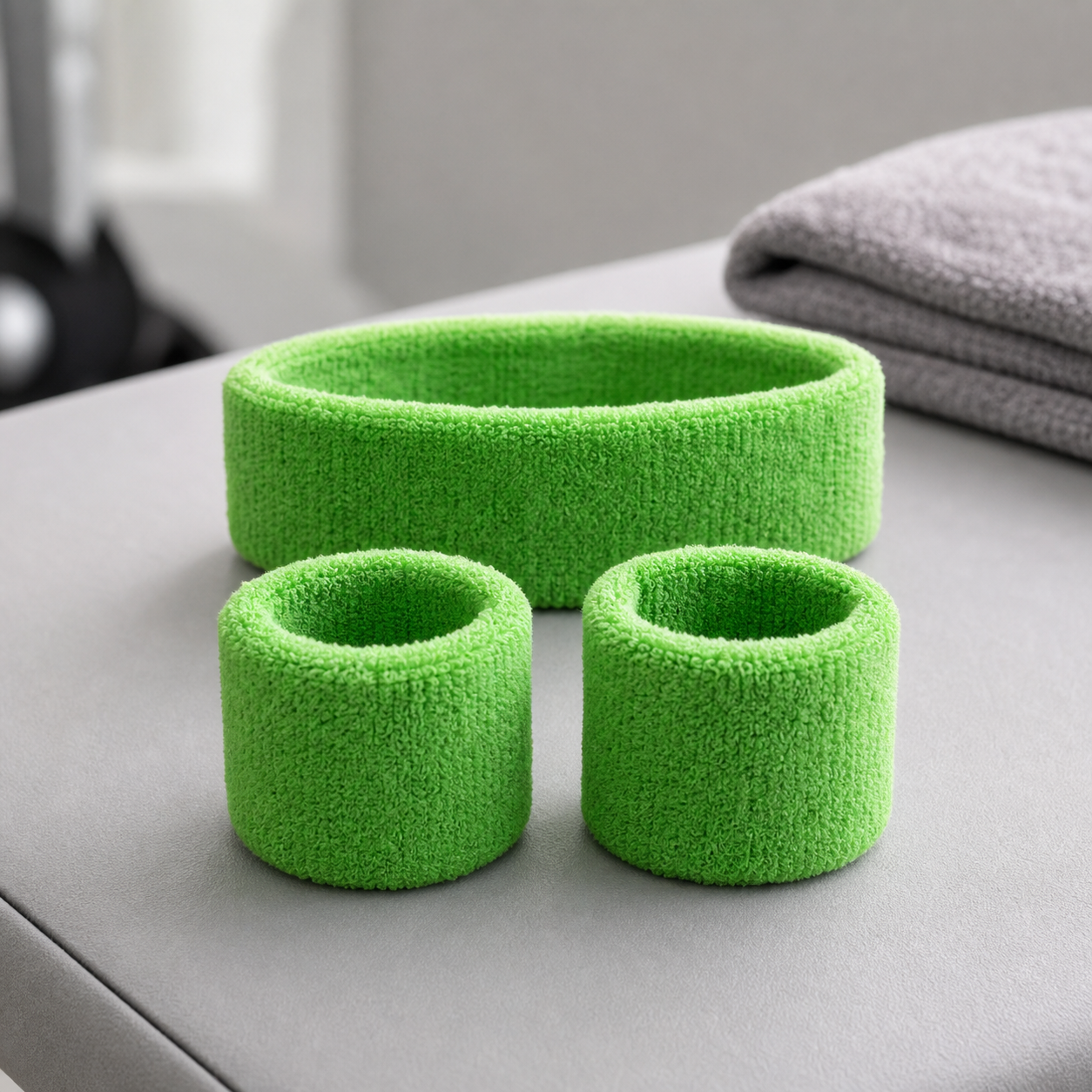 Set fascia e polsini assorbi-sudore in scena fitness pulita