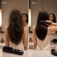 Prima e dopo piega capelli con spazzola lisciante senza fili
