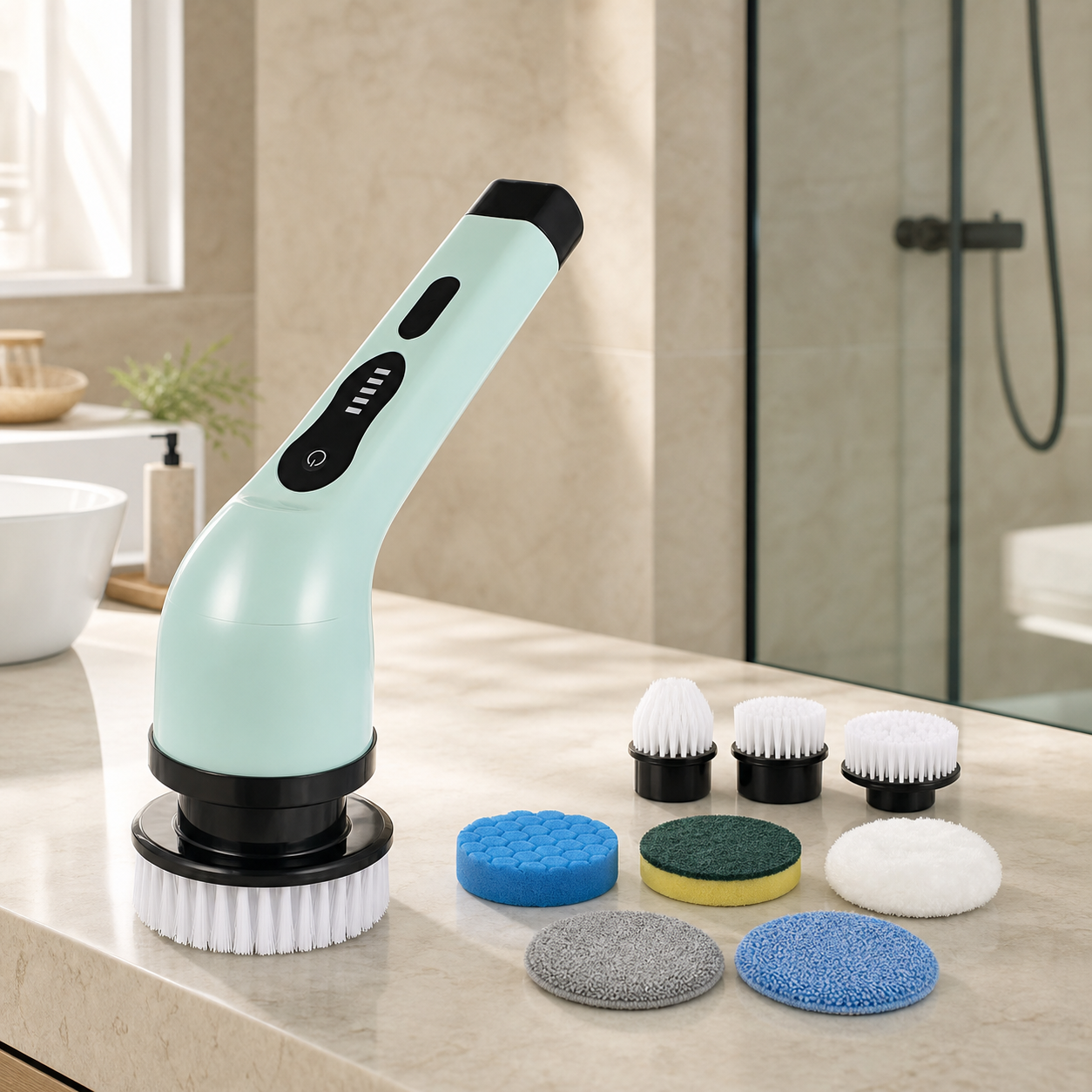Spazzola pulizia elettrica in bagno moderno pulito