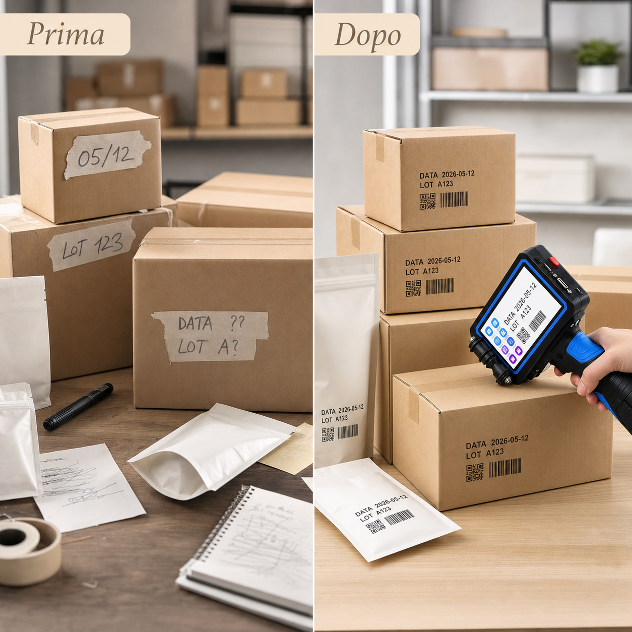 Prima e dopo: codici data e lotto più chiari su packaging