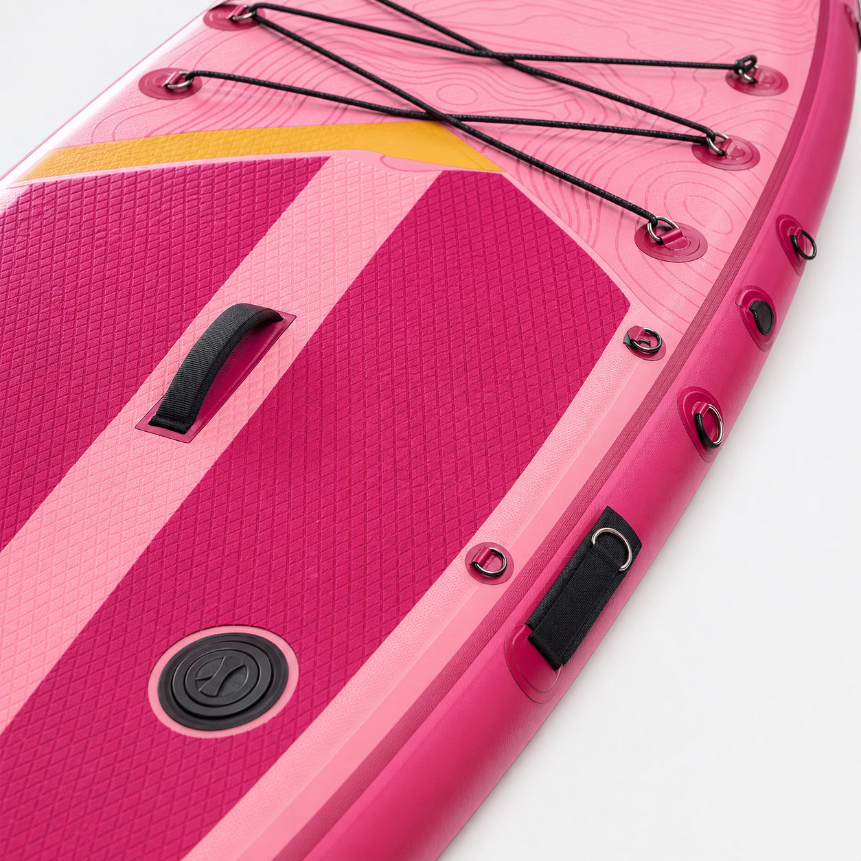 Dettaglio seduta rimovibile e deck pad del SUP rosa
