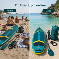 Prima e dopo: più libertà in acqua con SUP gonfiabile verde