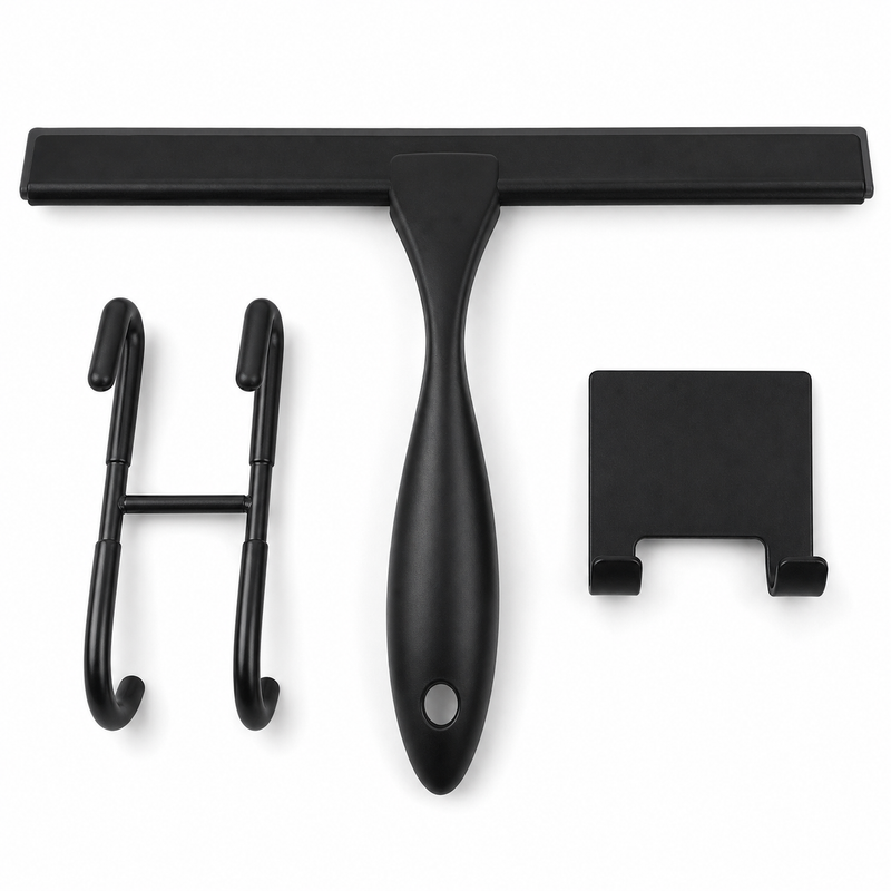 Tergivetro doccia in silicone nero con gancio - vista frontale